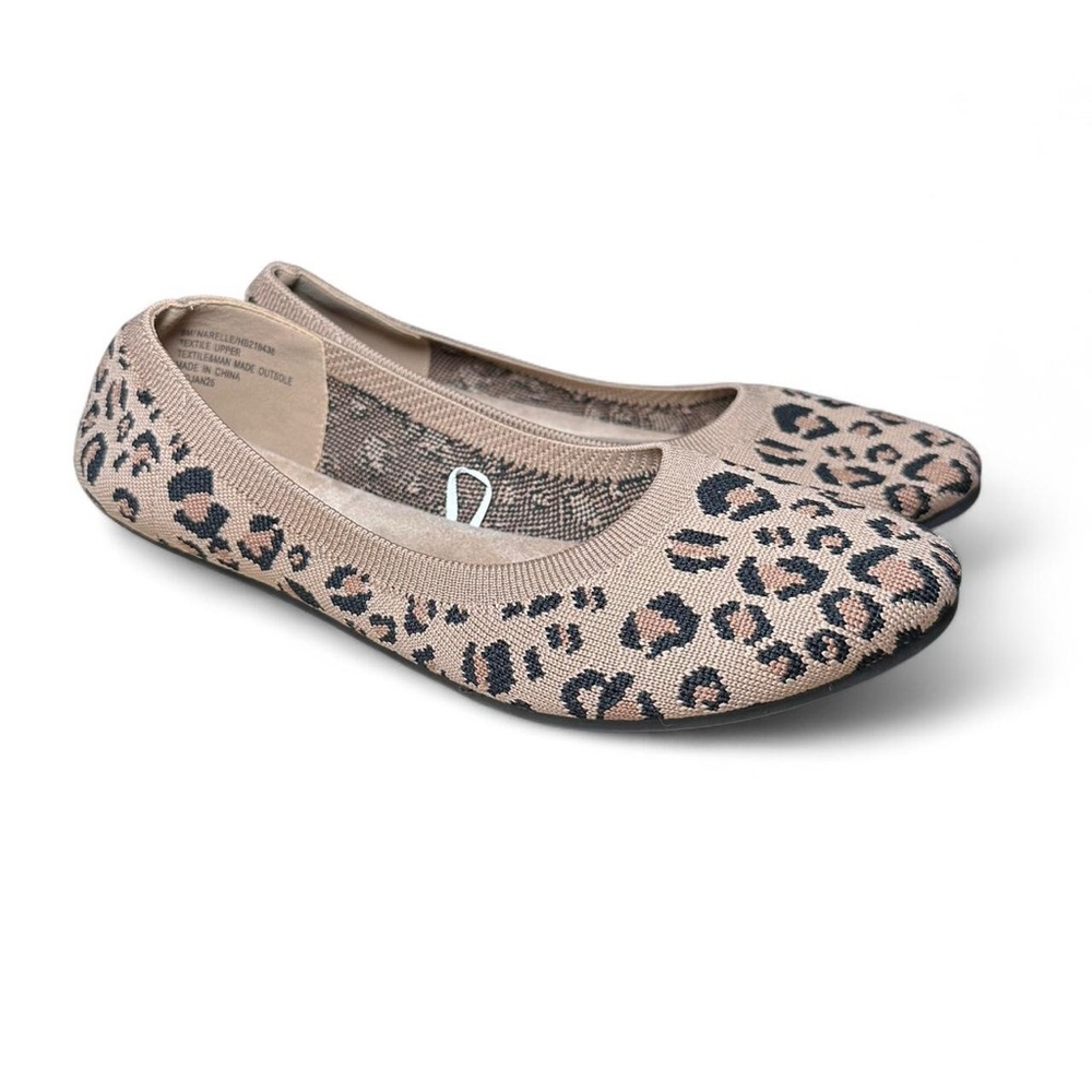 Leopard Print Knit Ballet Flats - Beige
